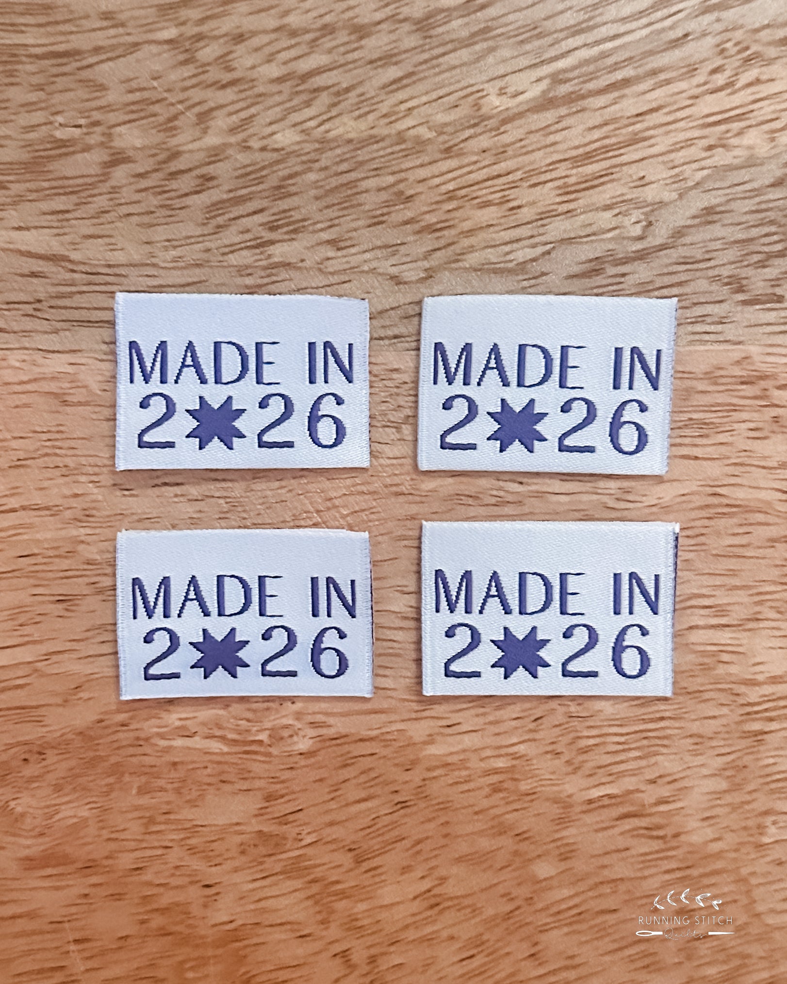 Made in 2026 Woven Labels - WHITE - Running Stitch Quilts