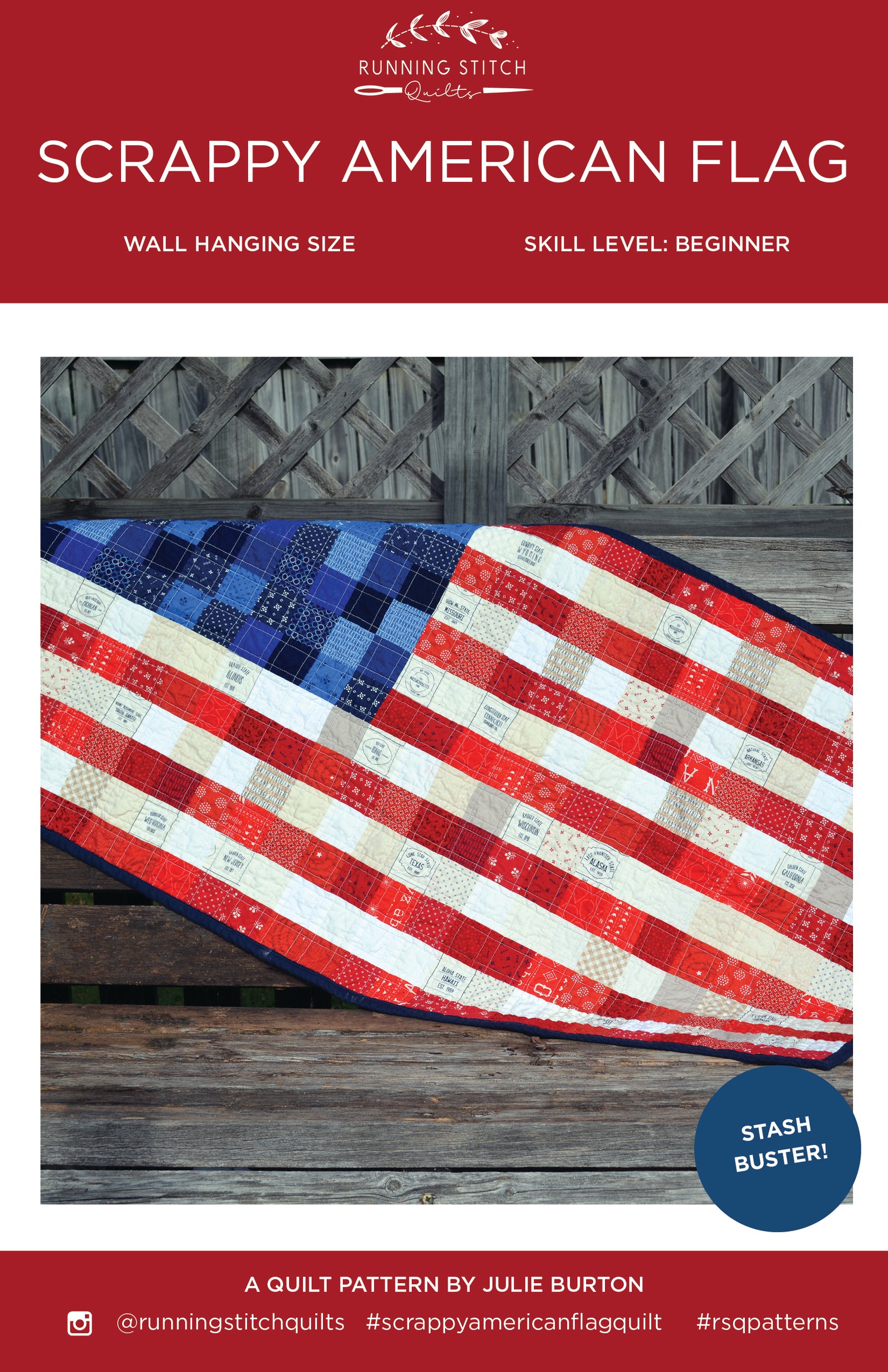 Scrappy American Flag Pattern - PRINTED