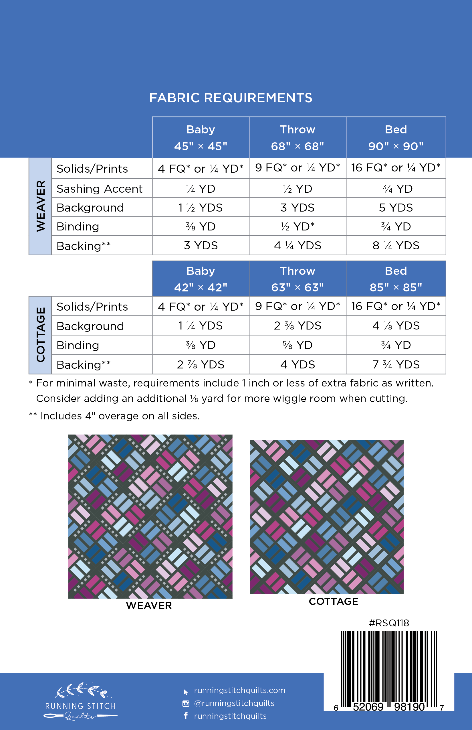 Weavers Window Pattern Weavers Cottage Quilt Pattern - PDF - Running Stitch Quilts